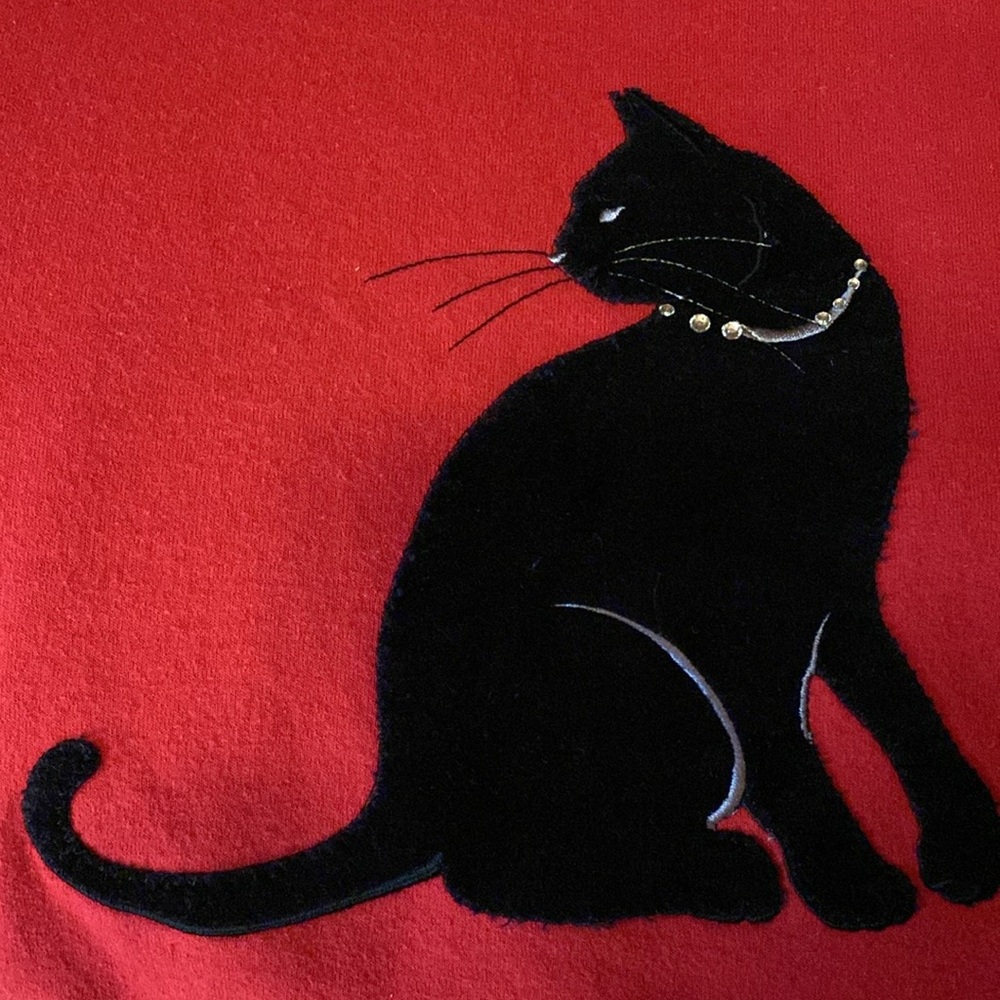 Y2K Black Cat Sweatshirt 2XL Goth Vintage Velour Cat Lover 2000s Granny - Picture 5 of 5